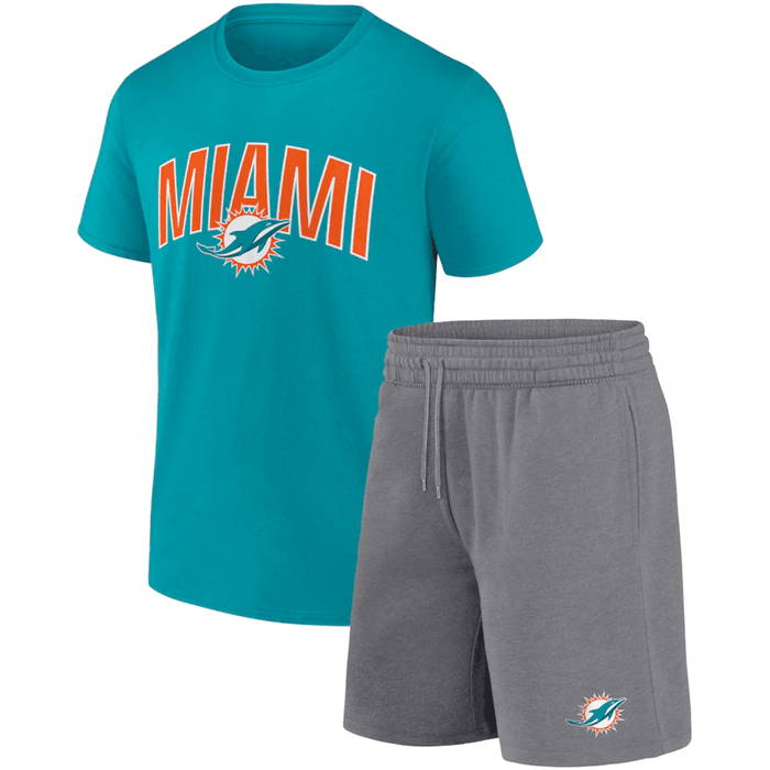 Men's Miami Dolphins Aqua/Heather Gray Arch T-Shirt & Shorts Combo Set